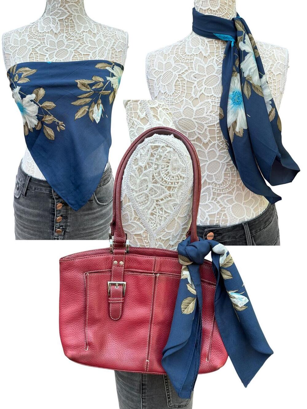 Ellen Tracy Vintage Floral Navy‎ Scarf